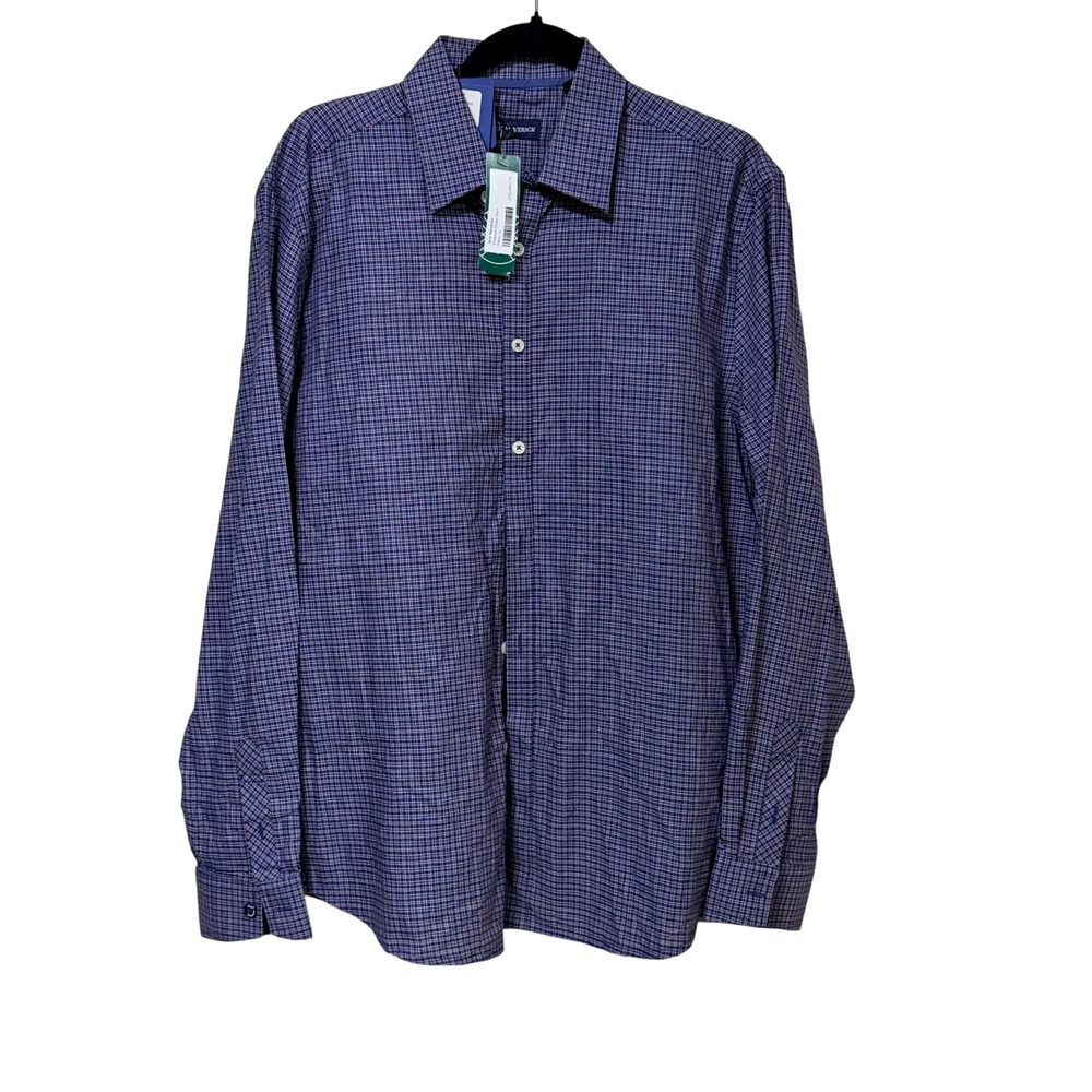 Jack Maverick Grayson Mens Navy Blue Red Grid Cotton Dress Shirt Large NWT
